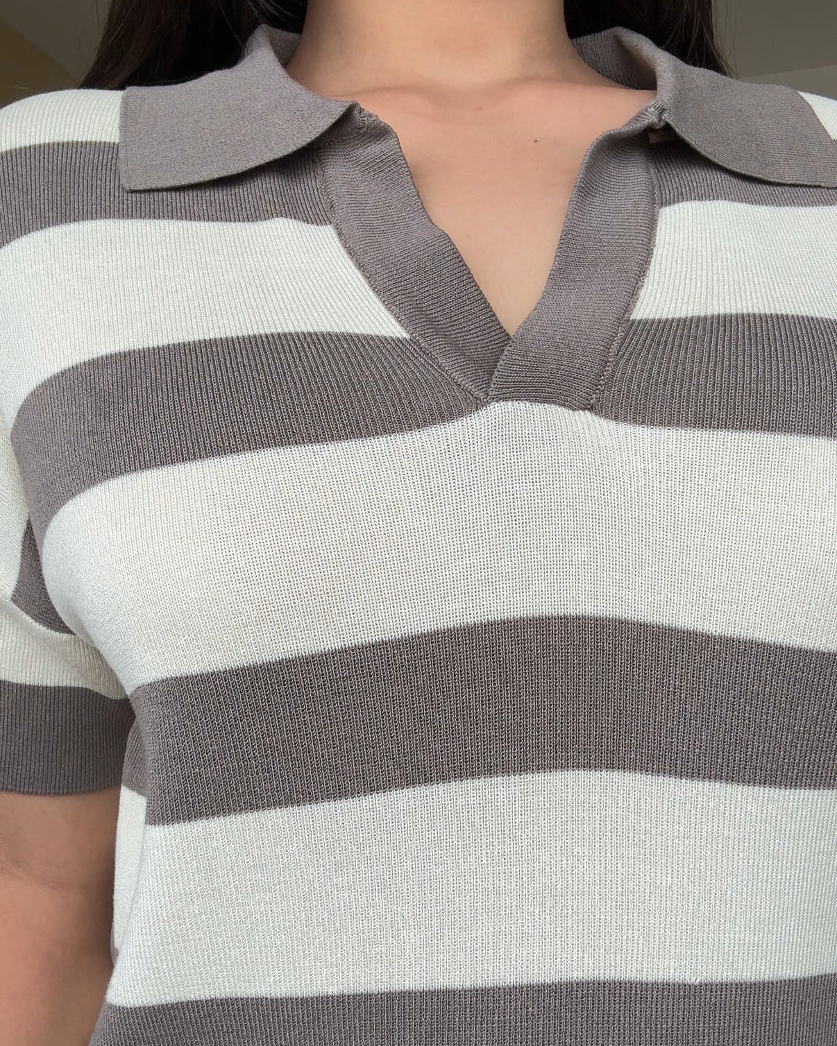 Striped Detailing Collared Summer Knit Co-ord Set