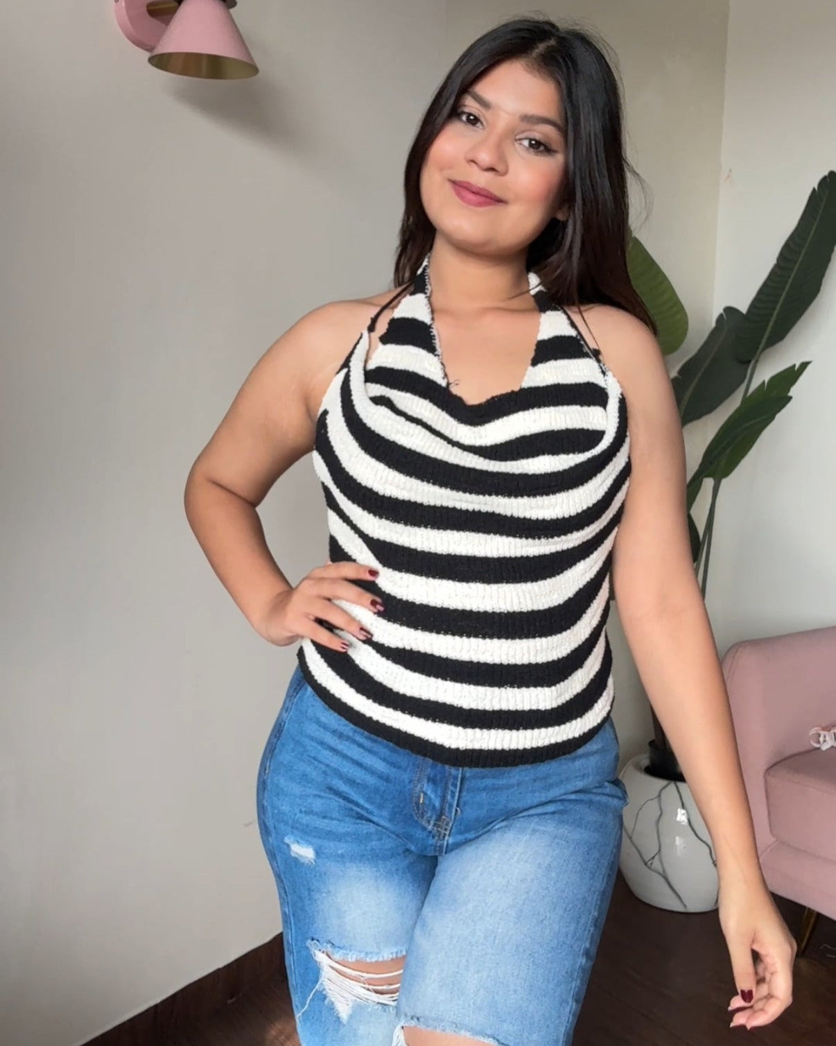 Striped Halter Neck Top