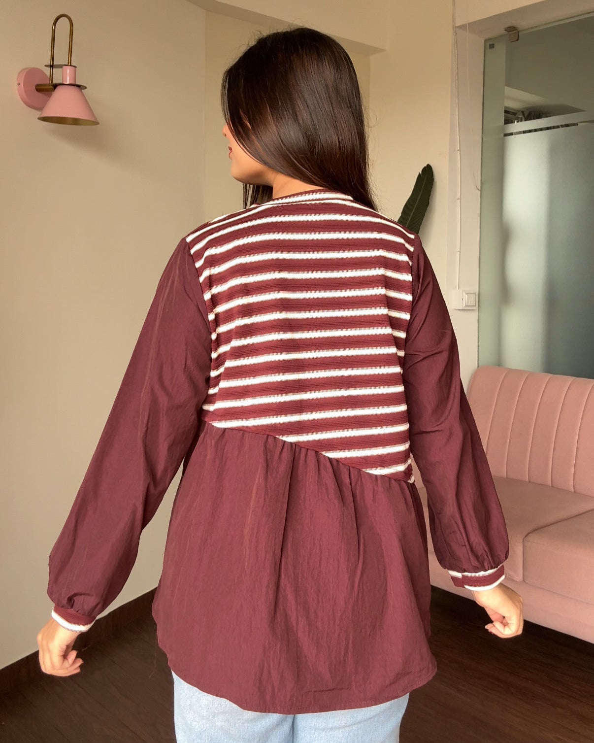 Striped Oversized Peplum Top With Bow