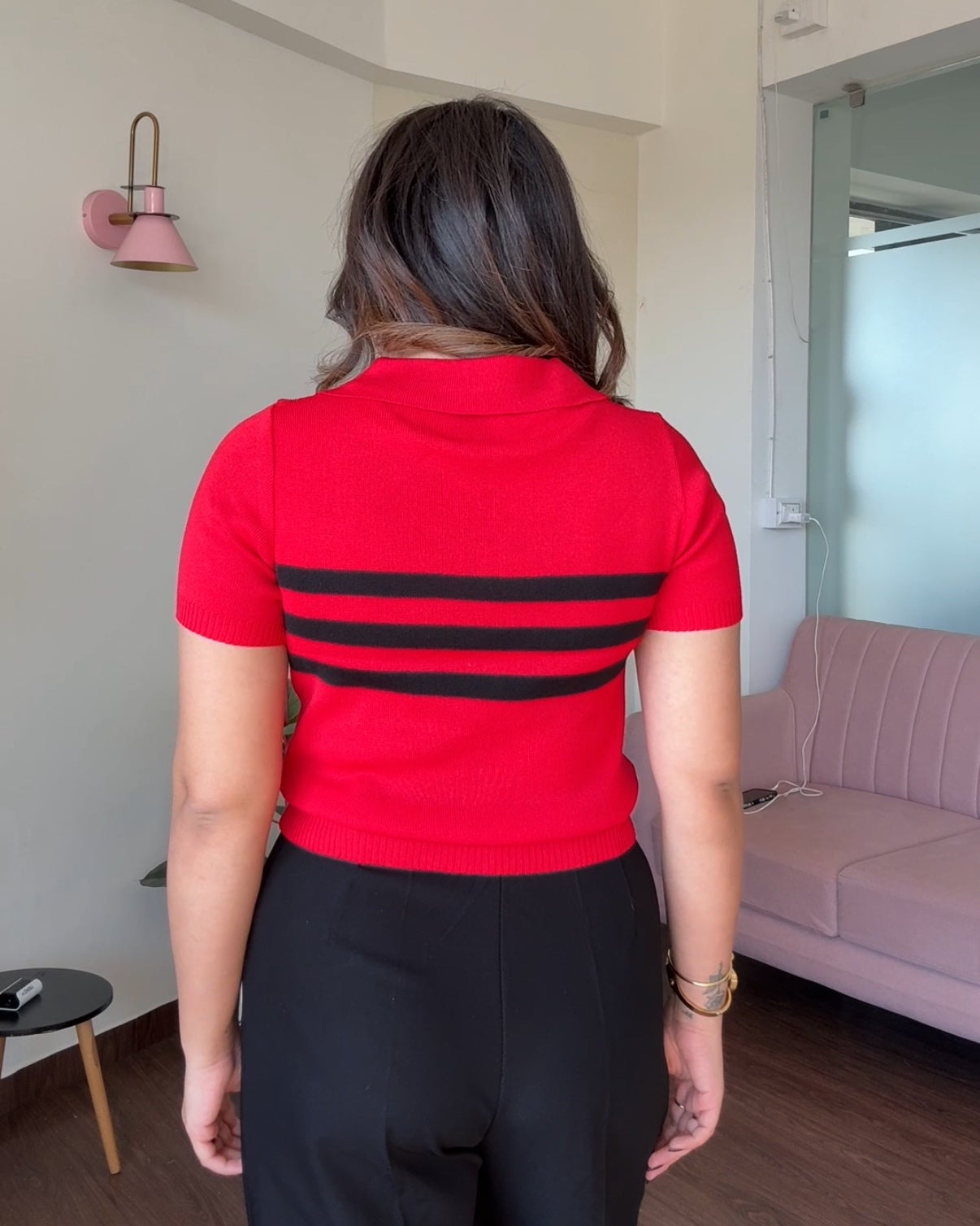 Striped Zipper Polo Tee