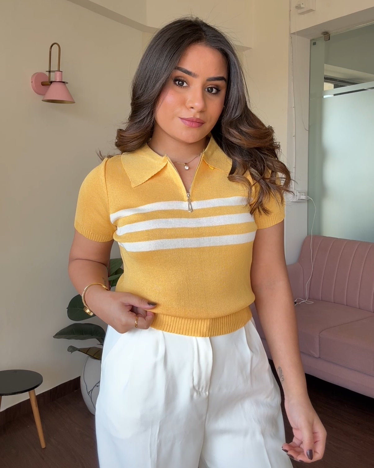 Striped Zipper Polo Tee