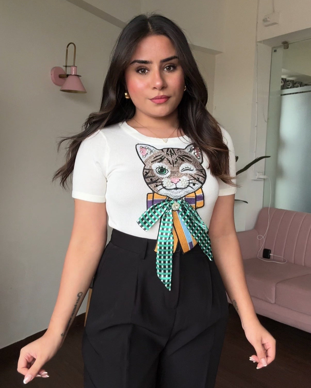 Studded Cat Embroidery Tee