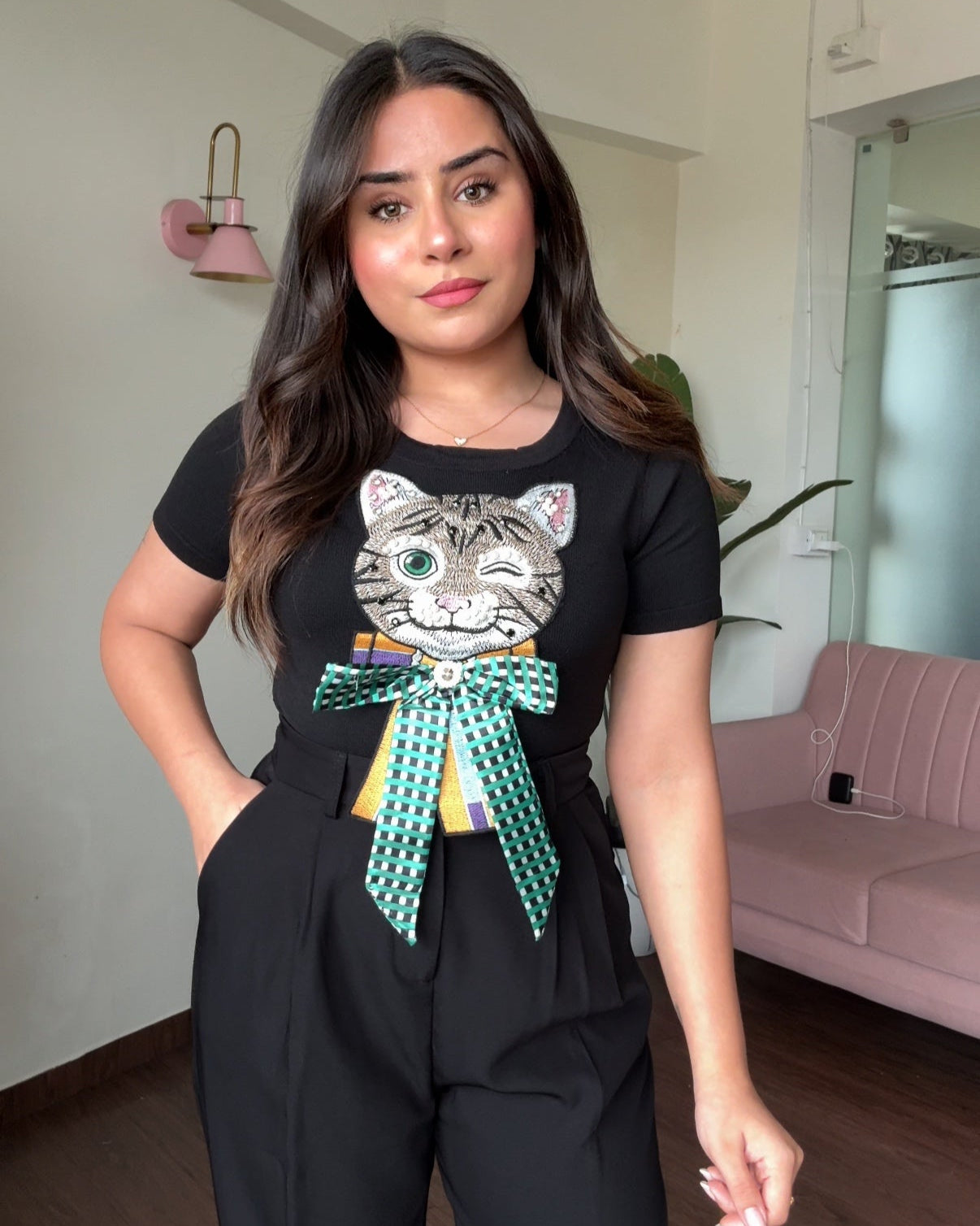 Studded Cat Embroidery Tee