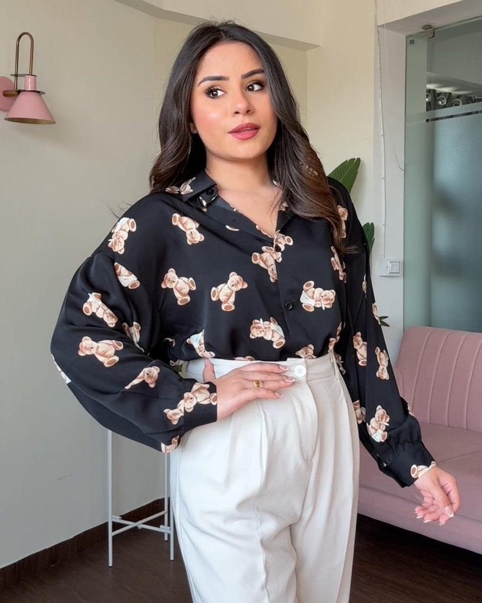 Teddy Print Crepe Shirt
