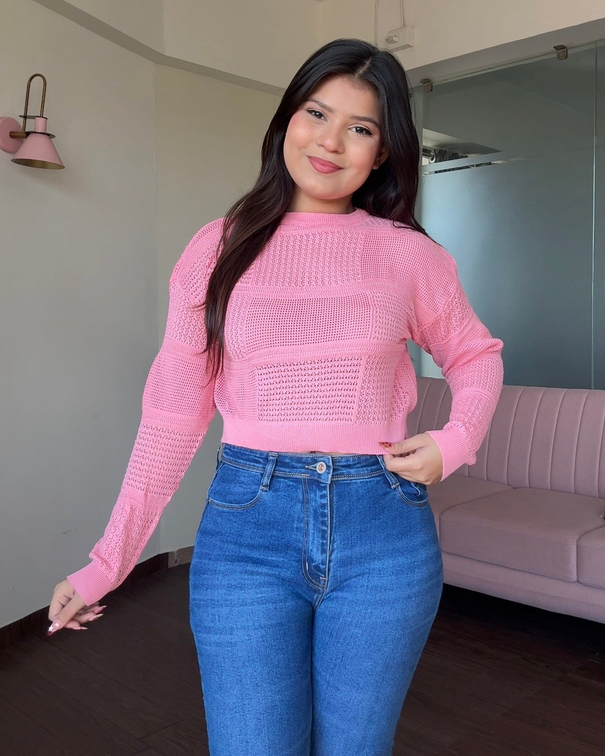 Textured Round Neck Full Sleeve Top