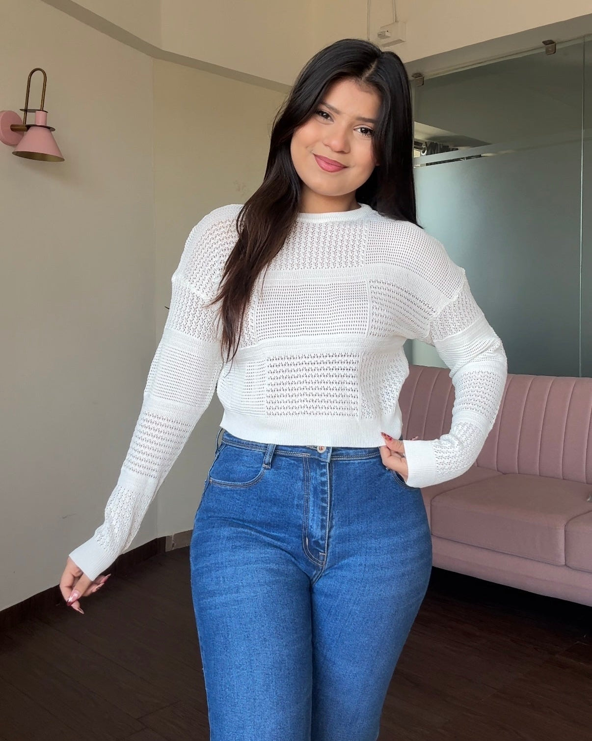 Textured Round Neck Full Sleeve Top