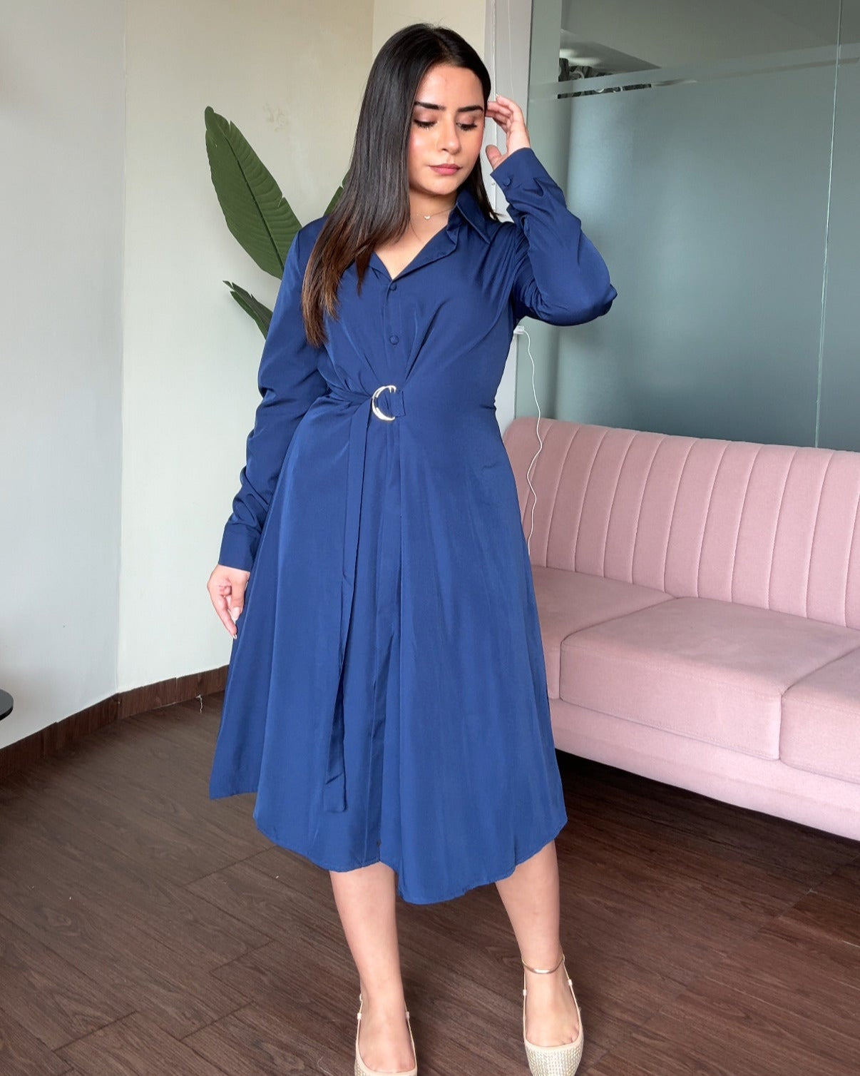 Tie Up Belted Shirt Dress