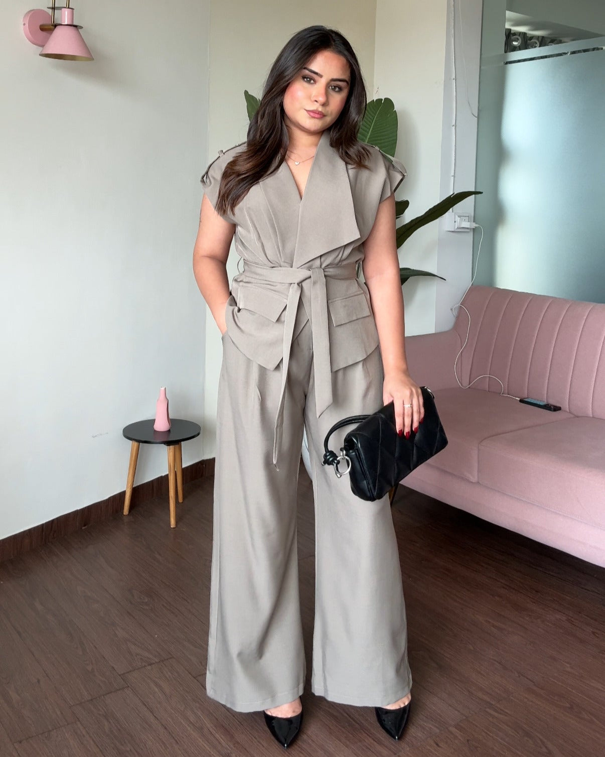 Tie Up Cut Sleeves Blazer Co-Ord Set