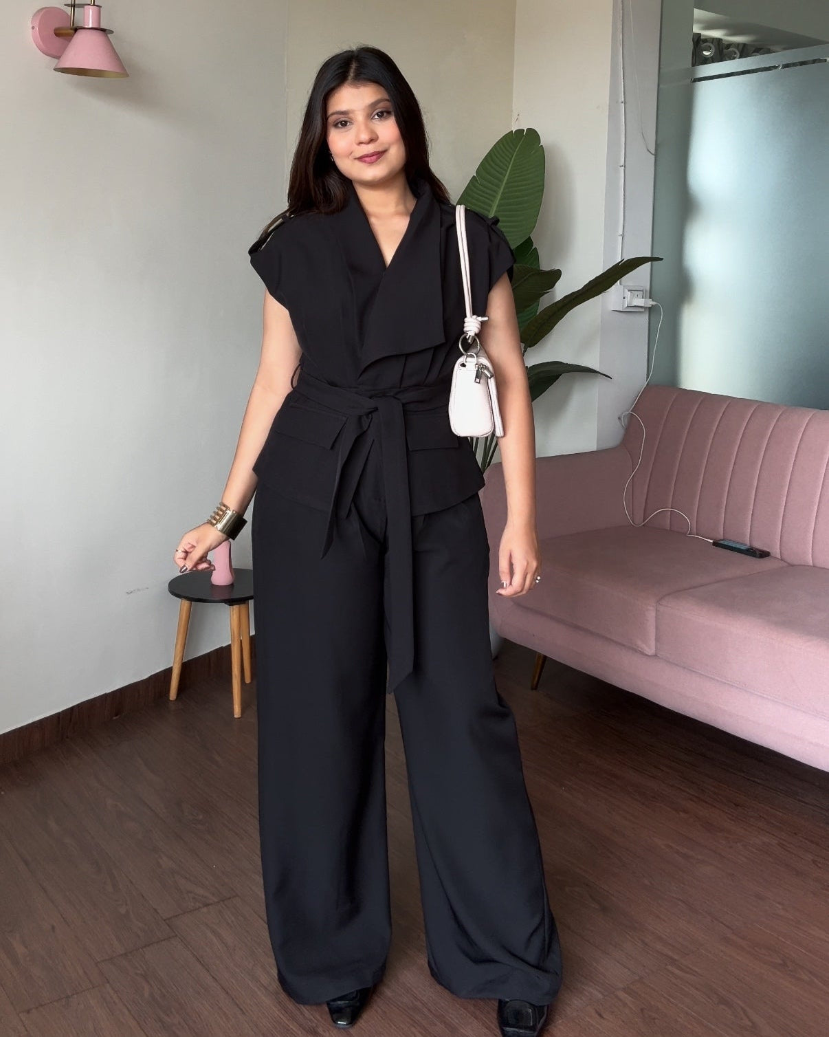 Tie Up Cut Sleeves Blazer Co-Ord Set
