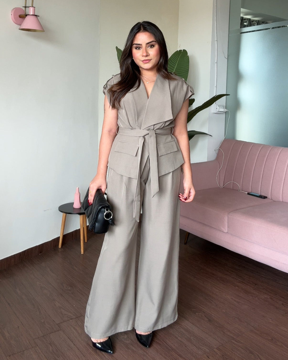 Tie Up Cut Sleeves Blazer Co-Ord Set