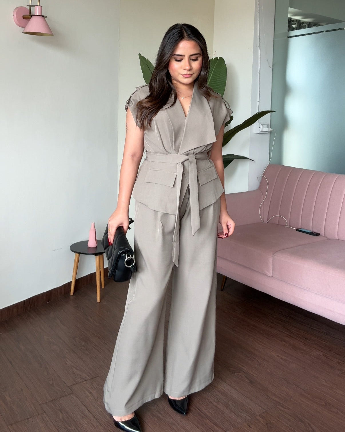Tie Up Cut Sleeves Blazer Co-Ord Set