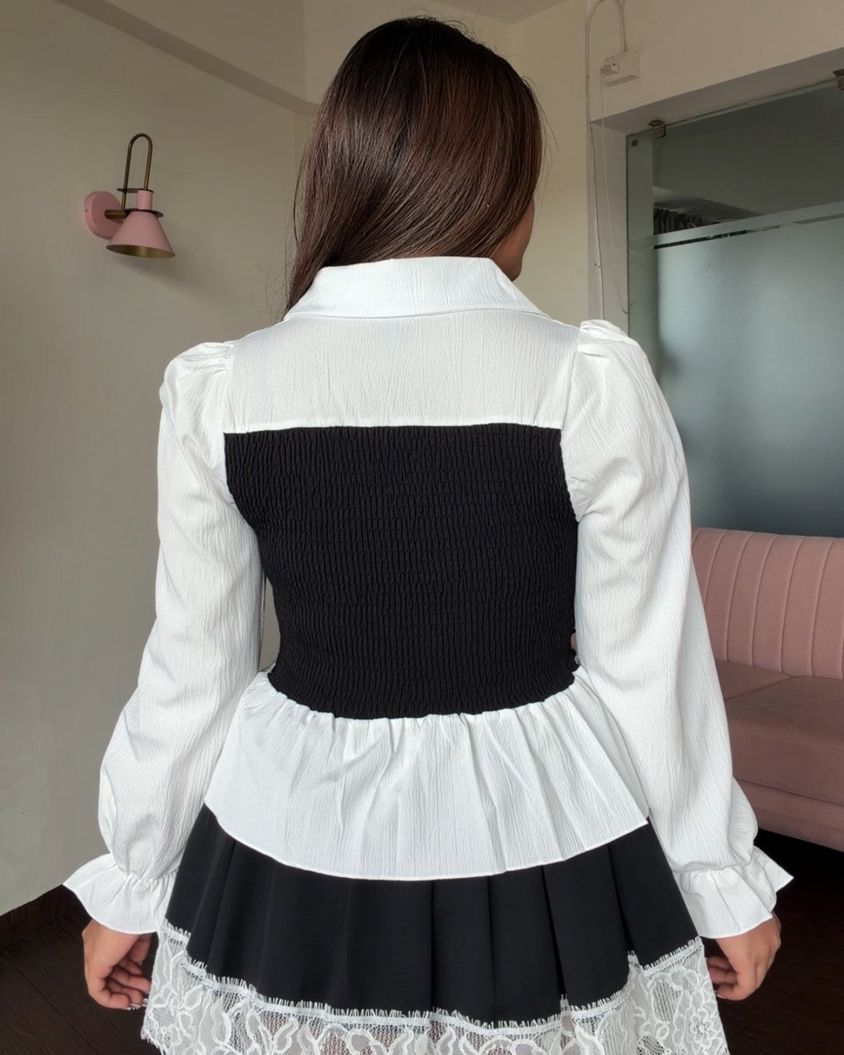 Tie Up Shirt Detailing Dual Tone Top