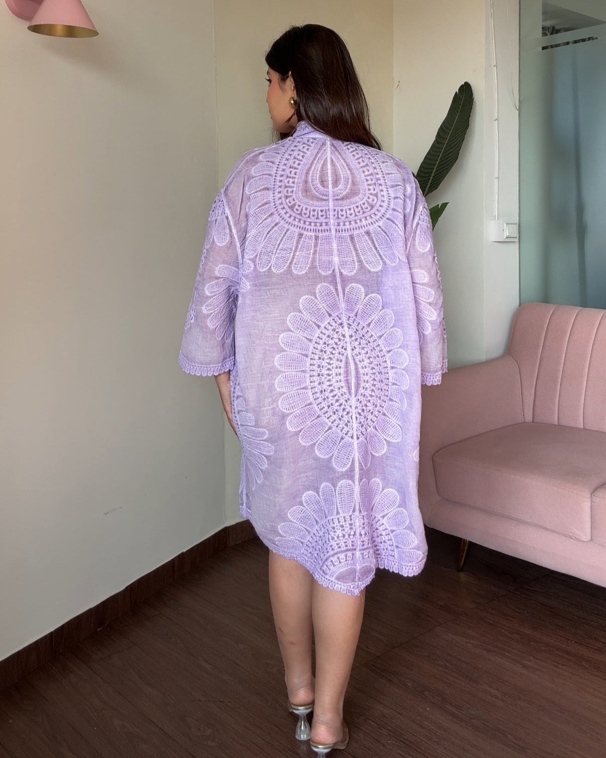 Tissue Cotton Floral Embroidery Button-Up Shirt Dress