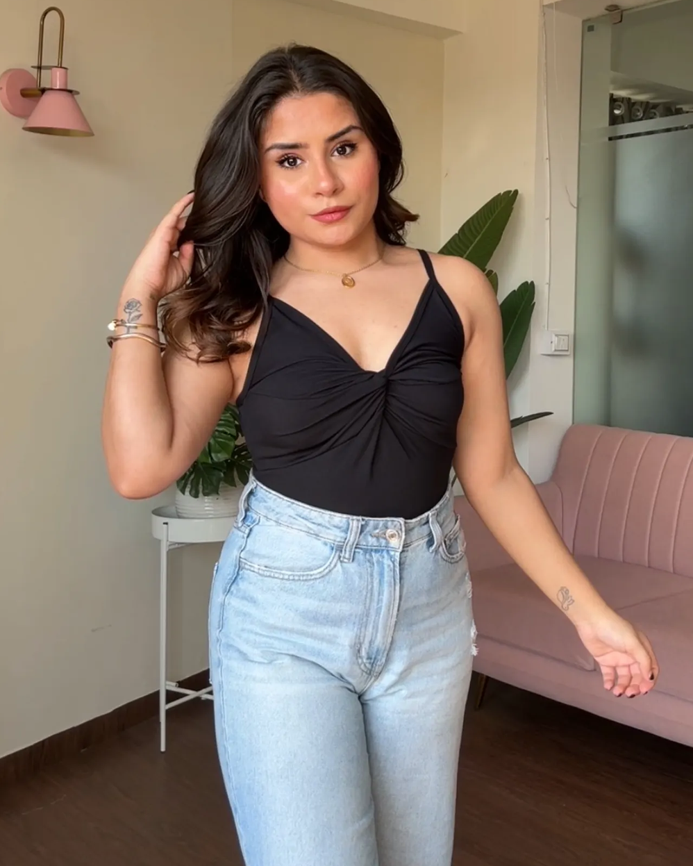 V Neck Ruched Fitted Cami Top