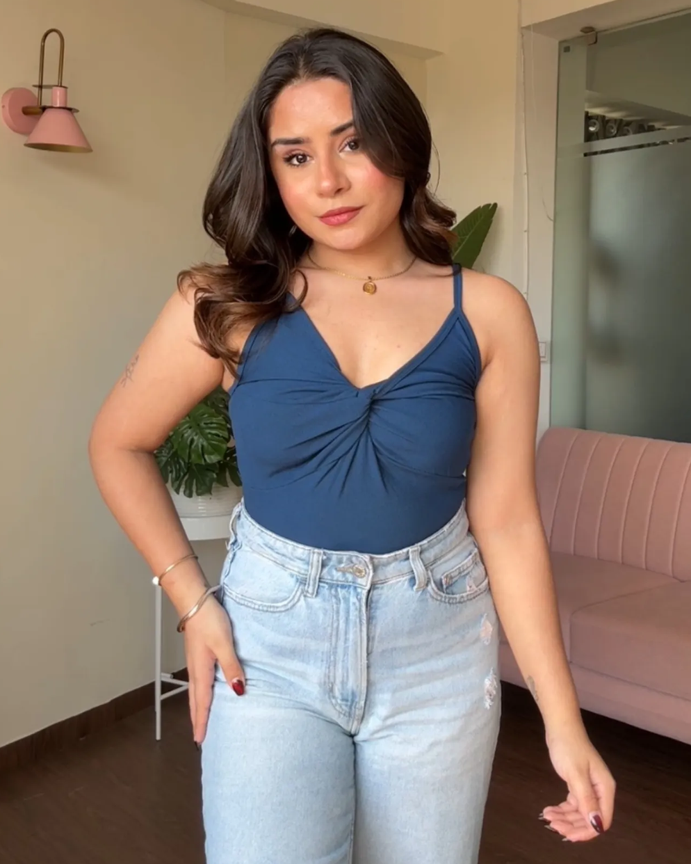 V Neck Ruched Fitted Cami Top