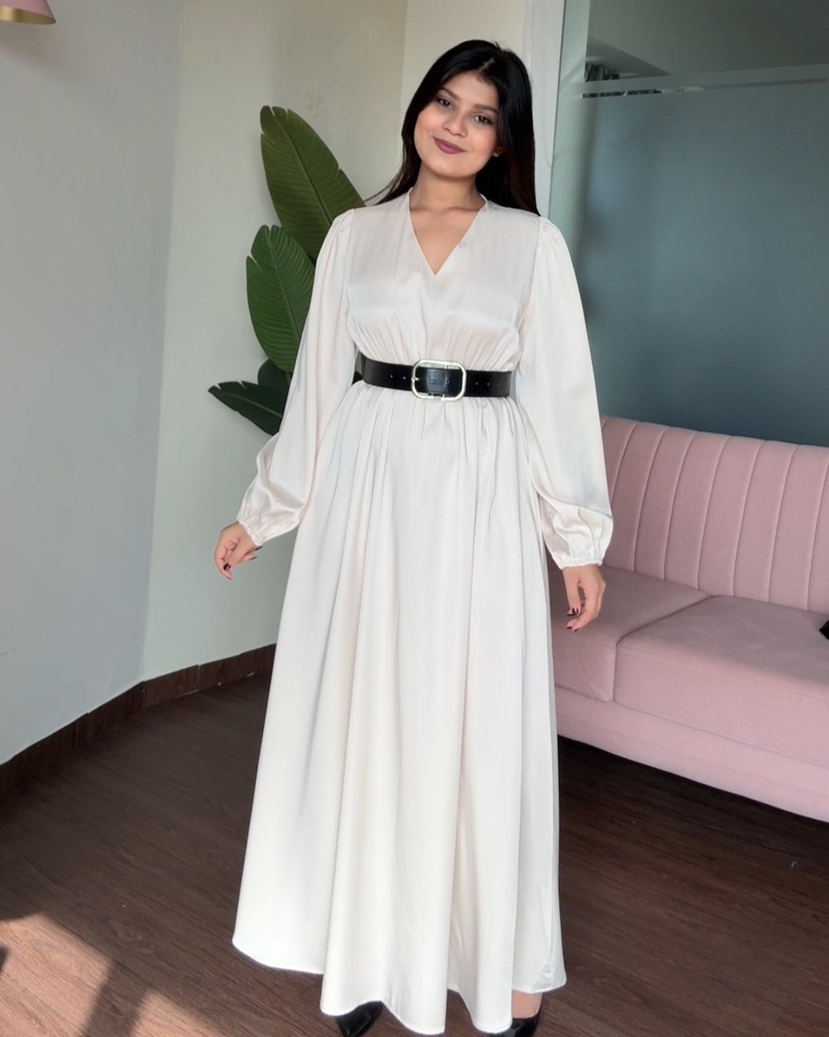 V Neck Satin Maxi Dress