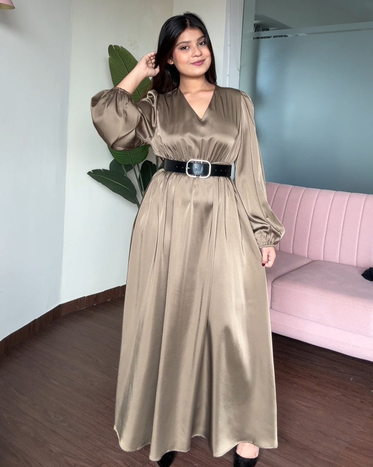 V Neck Satin Maxi Dress