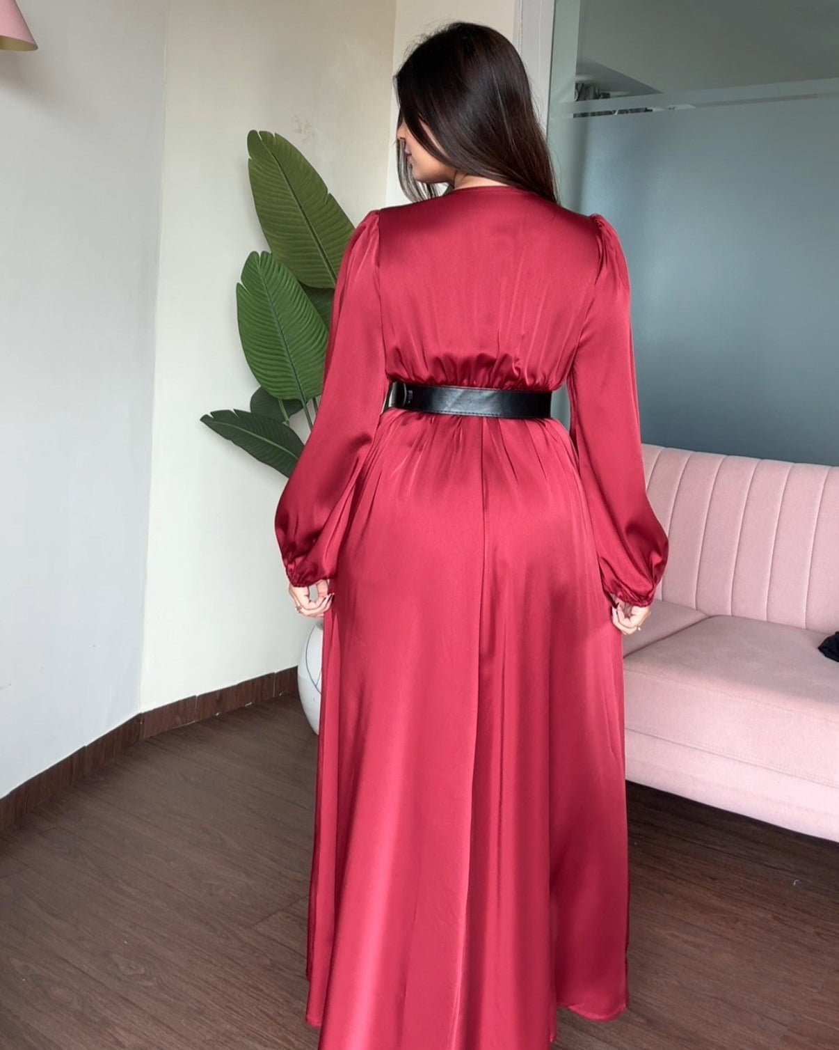 V Neck Satin Maxi Dress