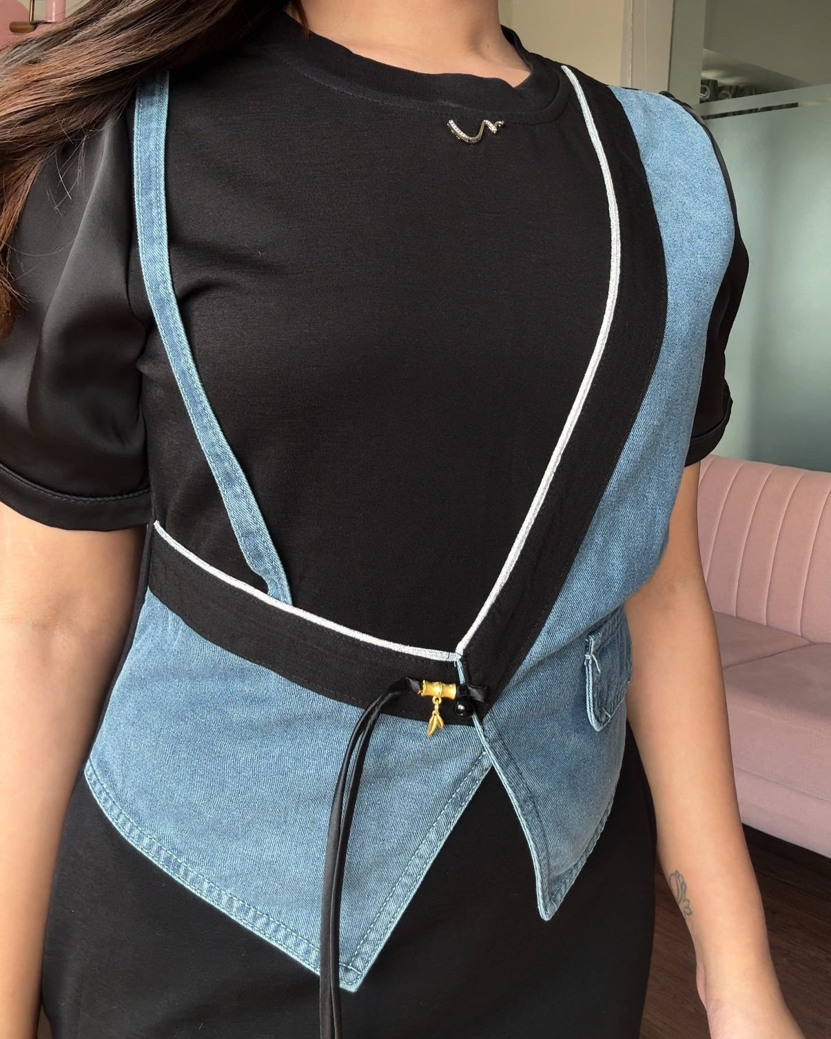 Vest Detailing Denim Dress