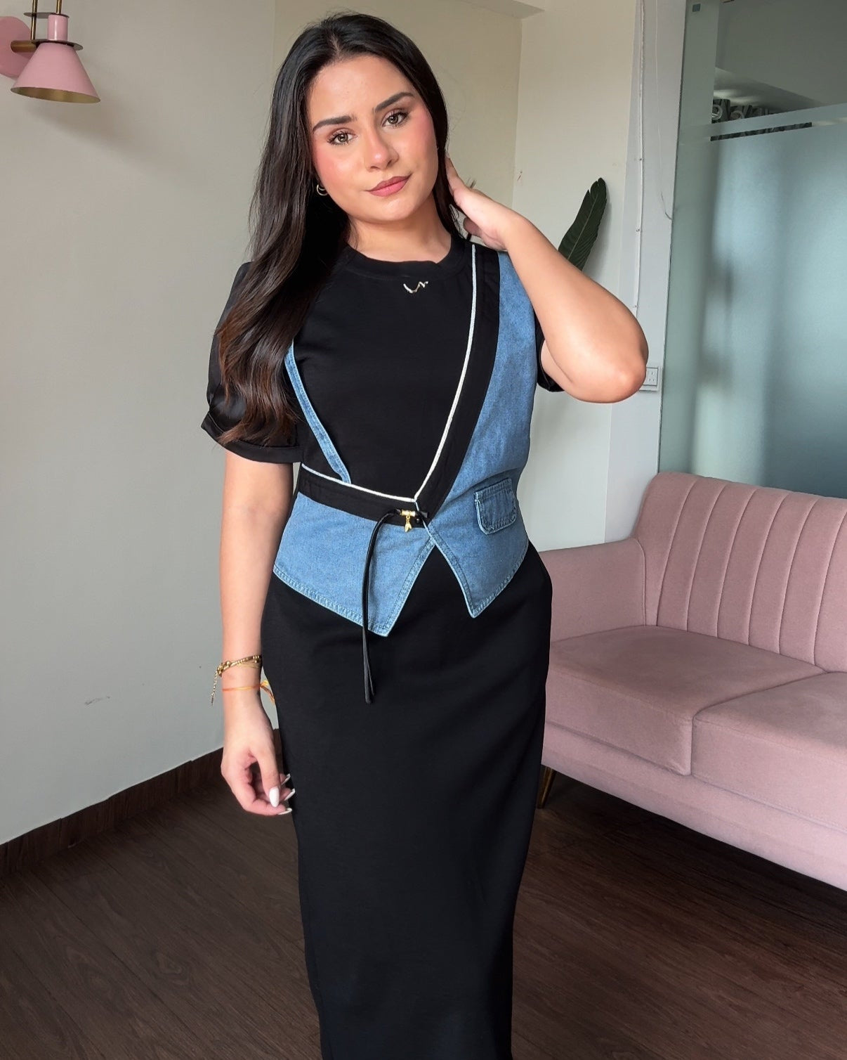Vest Detailing Denim Dress