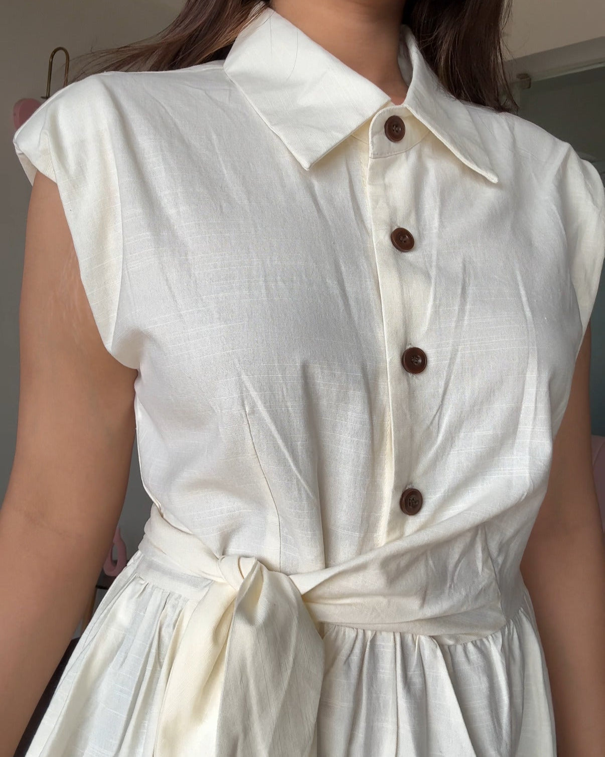 Waist Tie Up Buttoned Shirt Dress