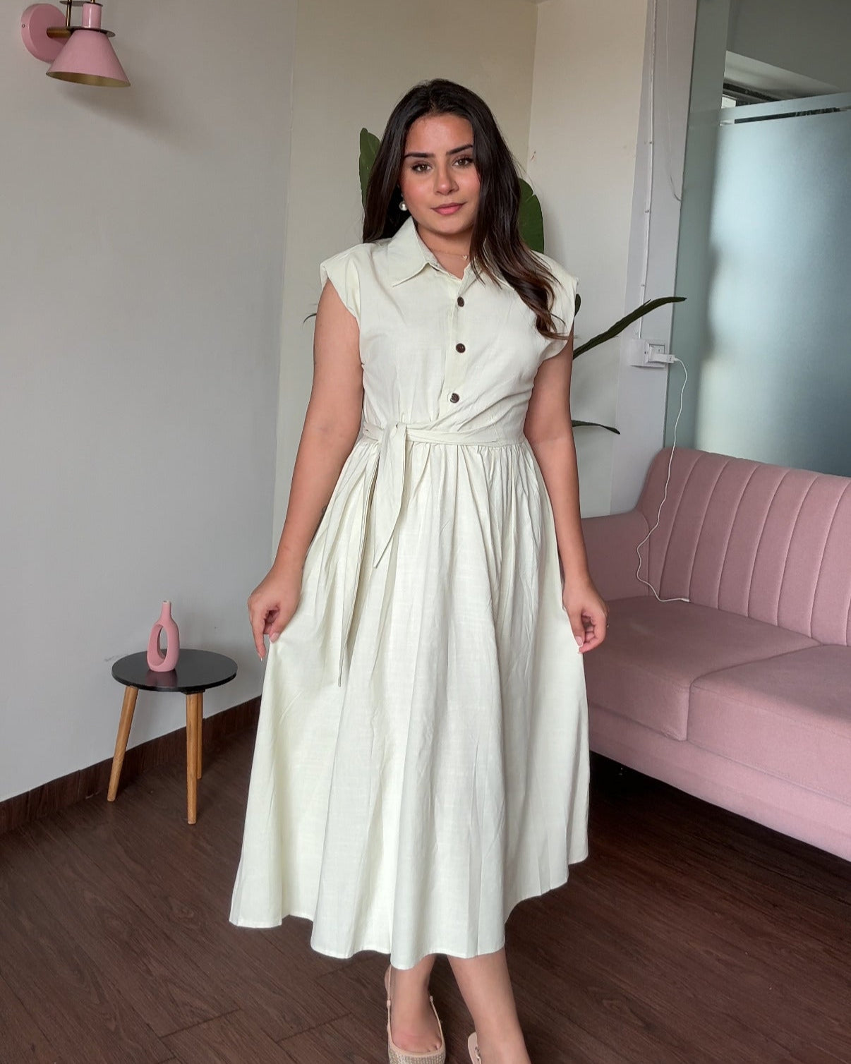 Waist Tie Up Buttoned Shirt Dress