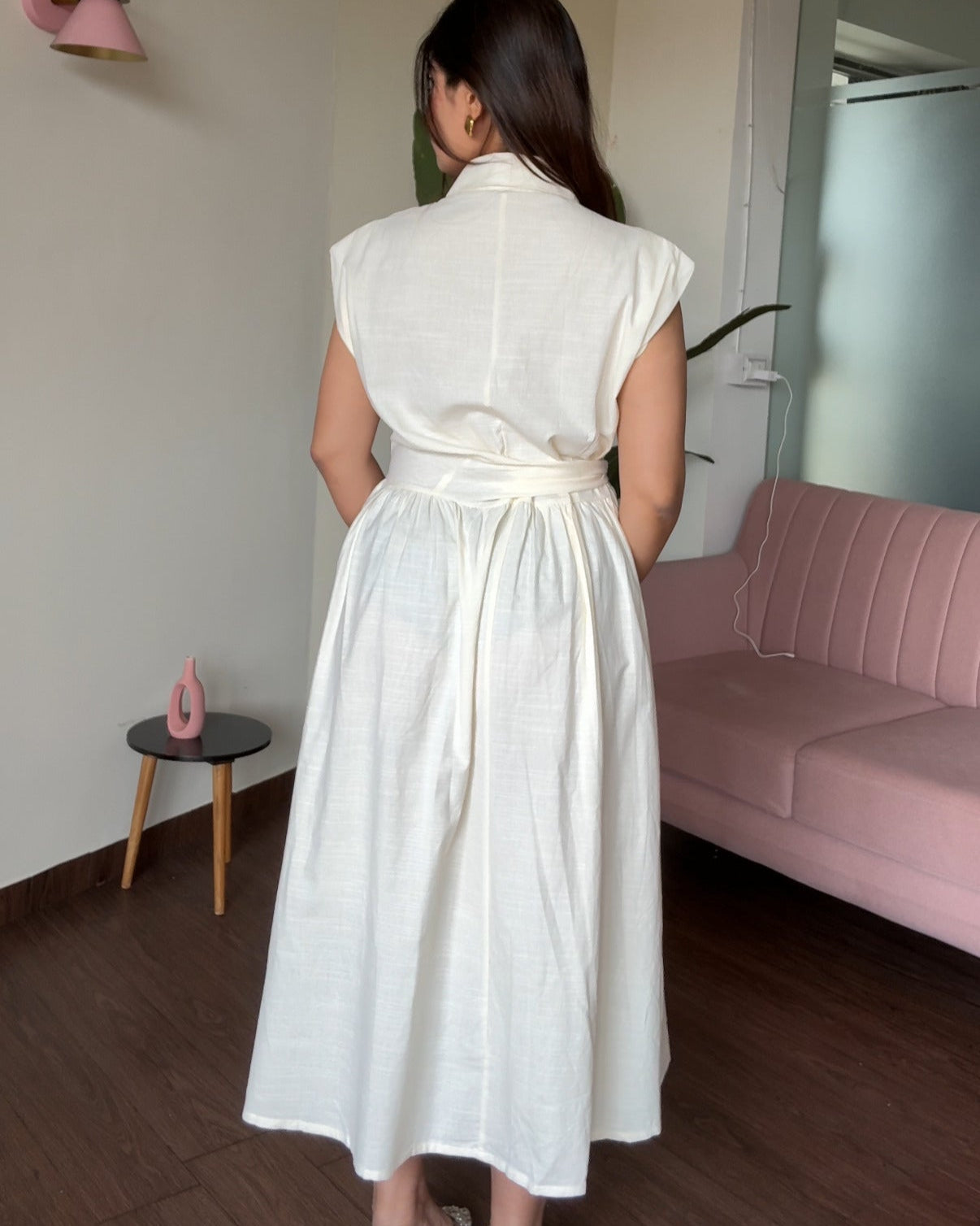 Waist Tie Up Buttoned Shirt Dress