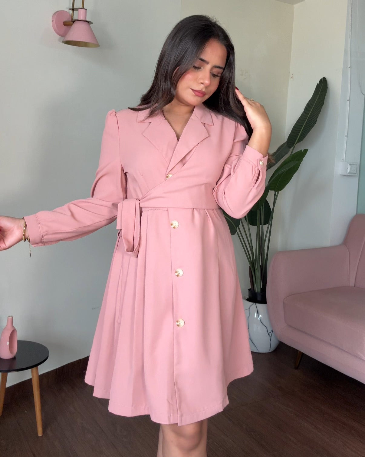 Waist Wrap Up Pleated Blazer Dress
