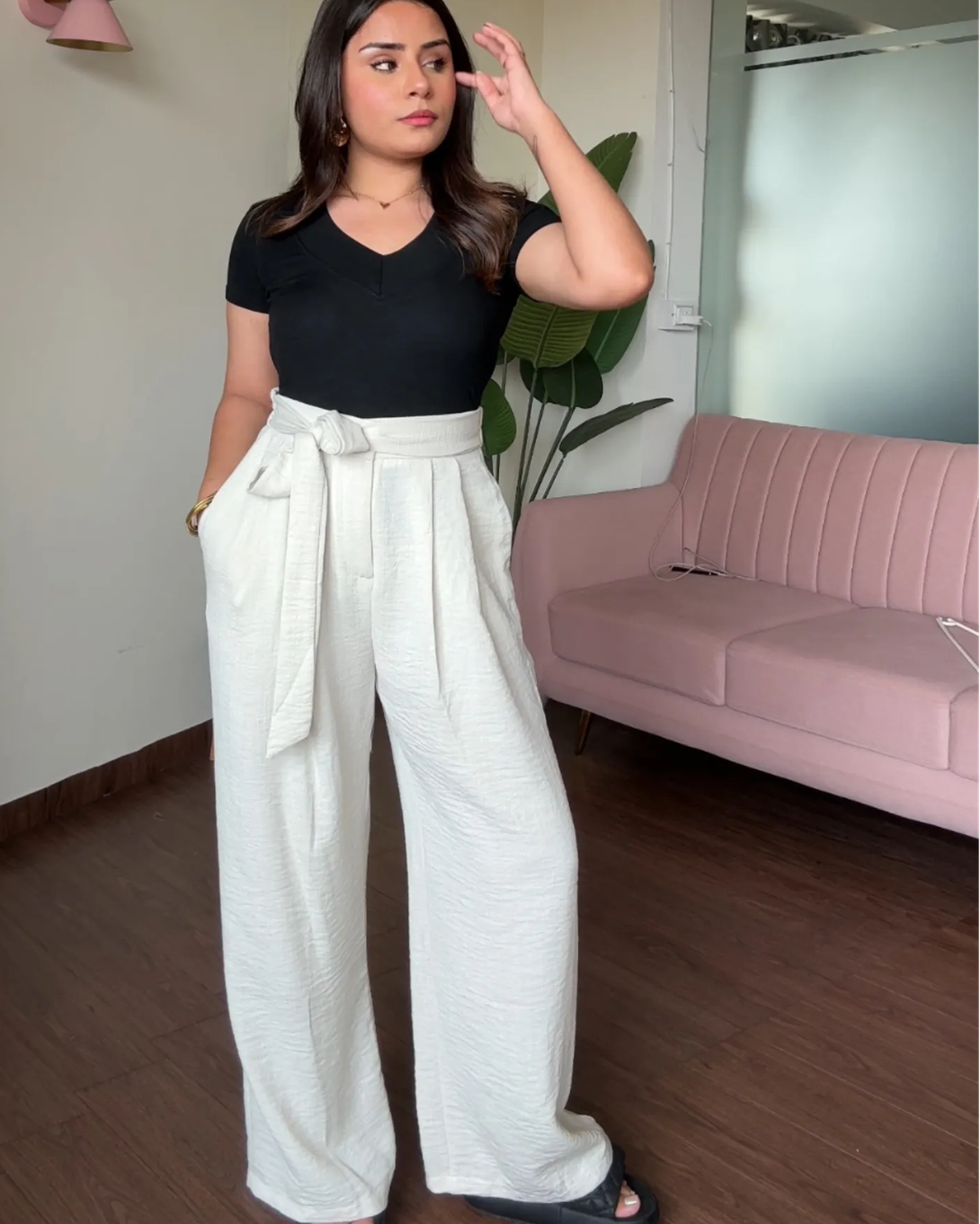 Wide Leg Pleated Linen Trousers