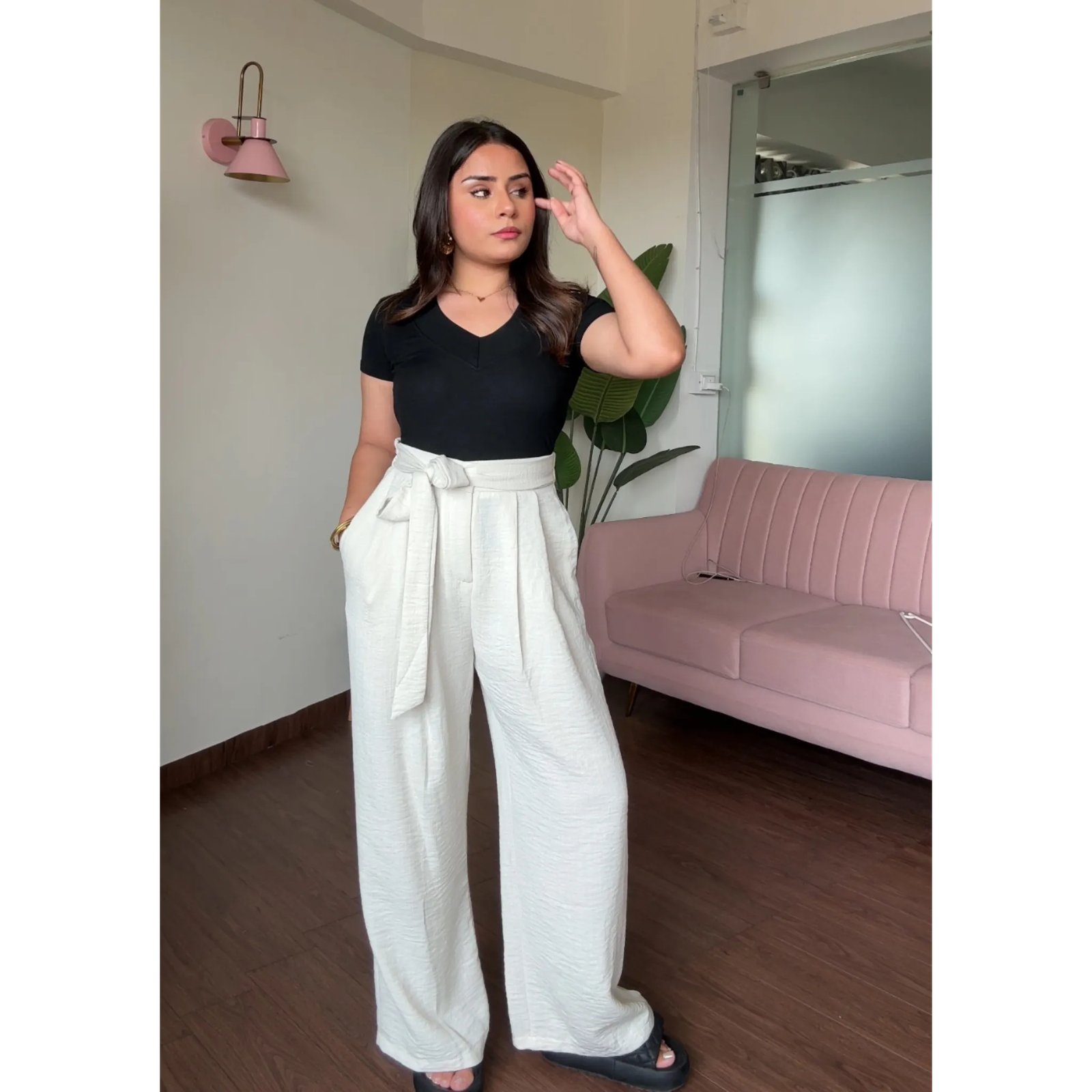 Wide Leg Pleated Linen Trousers