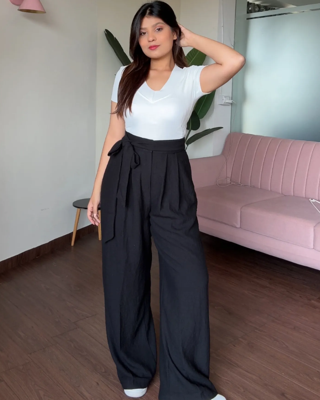 Wide Leg Pleated Linen Trousers