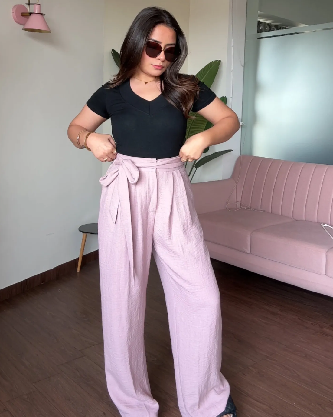 Wide Leg Pleated Linen Trousers