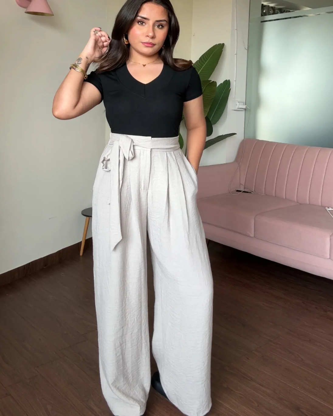 Wide Leg Pleated Linen Trousers