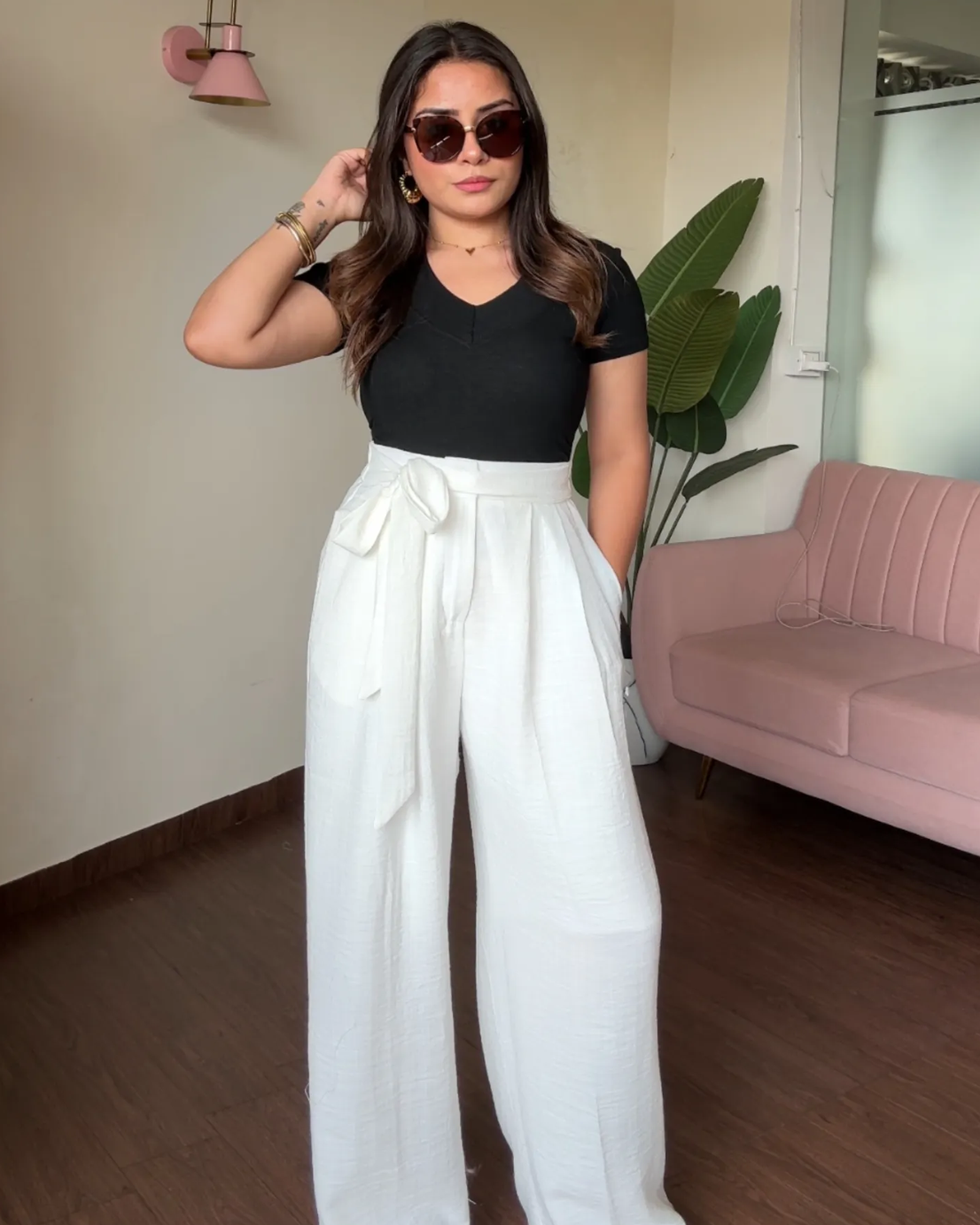 Wide Leg Pleated Linen Trousers