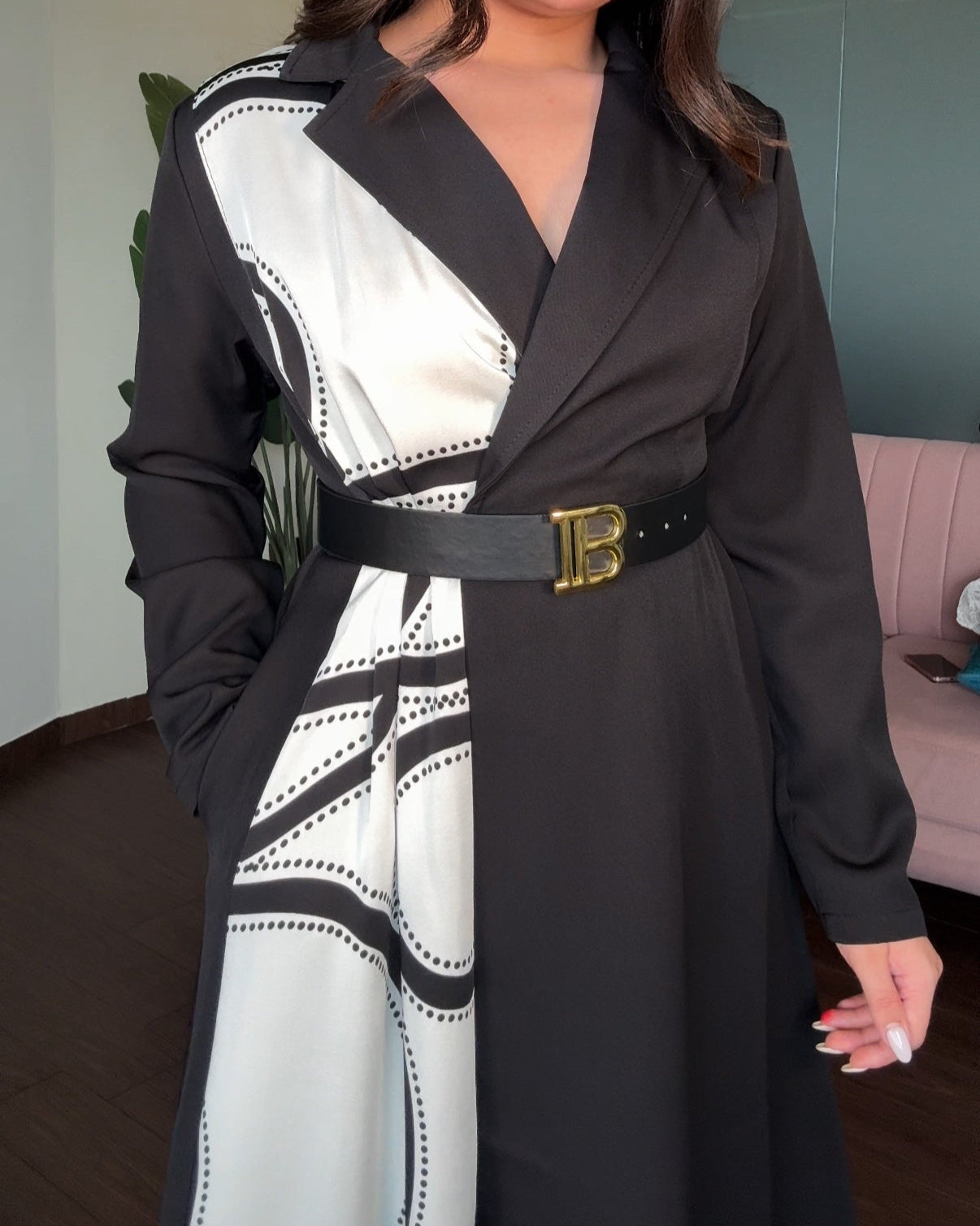 Wrap Scarf Blazer Dress With Belt